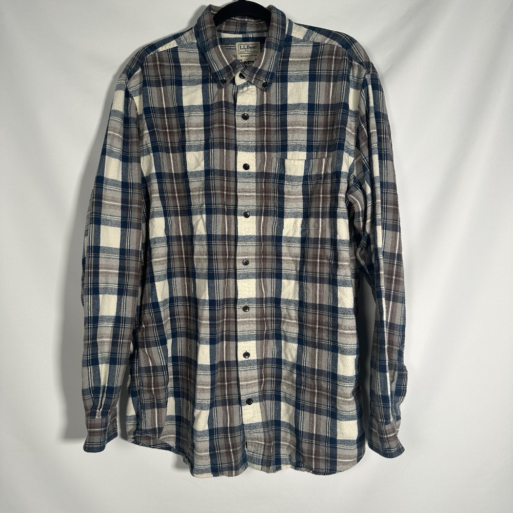 LL BEAN XL Tall Shirt Mens Flannel‎ Scotch Plaid Slightly Fitted Button Down